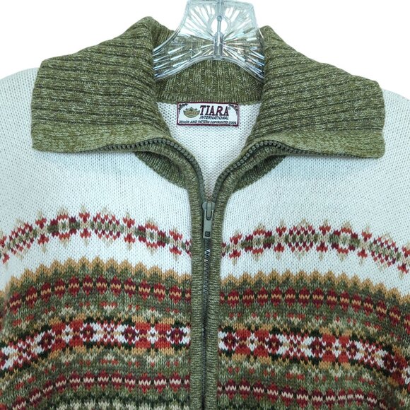 Tiara International Wool Blend Nordic Vintage‎ Sweater With Full Zip sz L - Picture 4 of 14